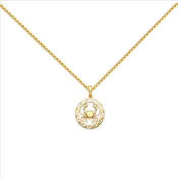 Astrology Jewelry 14k Yellow Gold Round Cancer Zodiac Sign Horoscope Constellation Pendant With Yellow Gold 1.2mm Classic Rolo Cable Chain - 16''