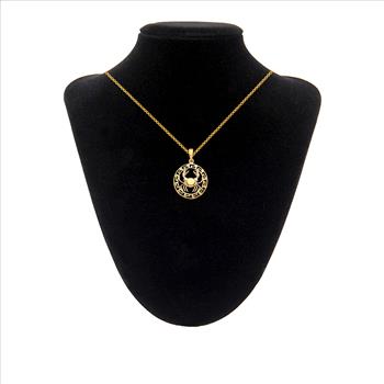 Astrology Jewelry 14k Yellow Gold Round Cancer Zodiac Sign Horoscope Constellation Pendant With Yellow Gold 1.2mm Classic Rolo Cable Chain - 16''