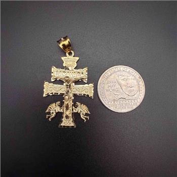 14K Yellow Gold Cross of Caravaca Pendant