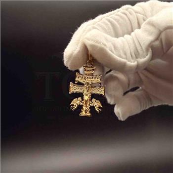 14K Yellow Gold Cross of Caravaca Pendant