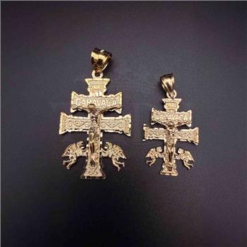 14K Yellow Gold Cross of Caravaca Pendant