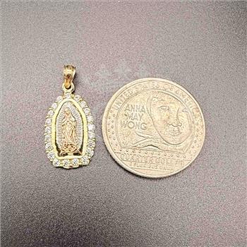 14K  Tri Color Gold Cubic zirconia Our Lady of Guadalupe Pendant
