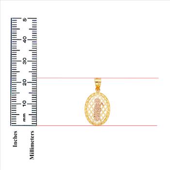 14K Two Tone Yellow and Rose Gold Religious Santa Muerte Pendant - 22 mm X 17 mm