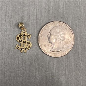 14K Yellow Gold Dollar Sign Pendant - 15 mm X 11 mm