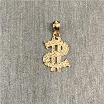 14K Yellow Gold Dollar Sign Pendant - 15 mm X 11 mm