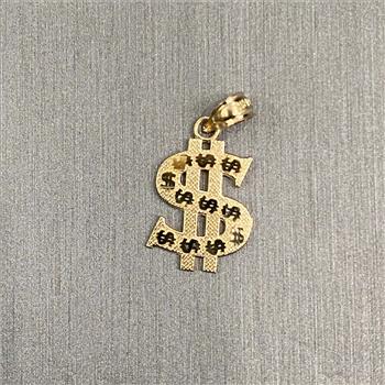 14K Yellow Gold Dollar Sign Pendant - 15 mm X 11 mm