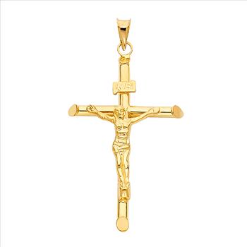14K Yellow Gold  Religious Crucifix Pendant -  48 mm X 32 mm