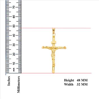 14K Yellow Gold  Religious Crucifix Pendant -  48 mm X 32 mm