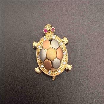 14K  Tri Color Gold Cubic zirconia Turtle Pendant