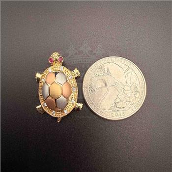14K  Tri Color Gold Cubic zirconia Turtle Pendant
