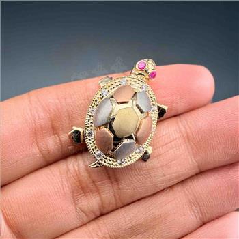 14K  Tri Color Gold Cubic zirconia Turtle Pendant