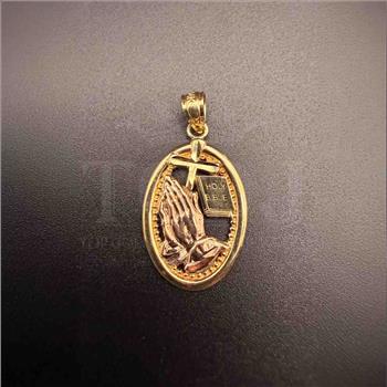 14K Two Tone Gold Praying Hands Pendant