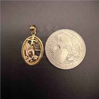 14K Two Tone Gold Praying Hands Pendant