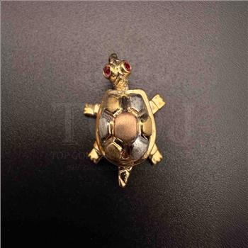 14K Tri Color Gold Turtle Pendant