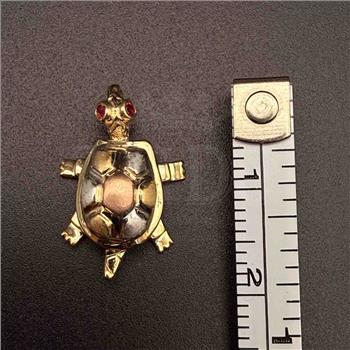 14K Tri Color Gold Turtle Pendant