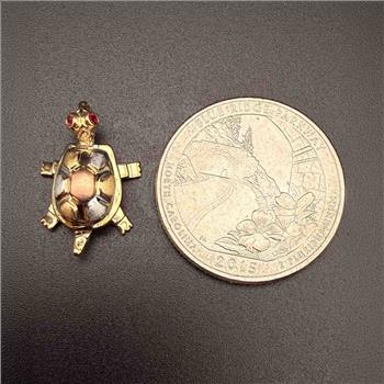 14K Tri Color Gold Turtle Pendant