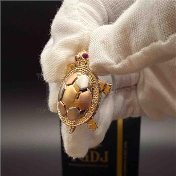 14K  Tri Color Gold Cubic zirconia Turtle Pendant