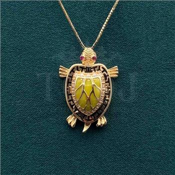 14K  Tri Color Gold Cubic zirconia Turtle Pendant