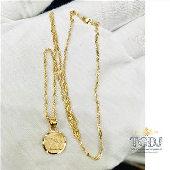 14K Yellow Gold 1.2mm Singapore Chain With 14K Yellow Gold  Angel Pendant
