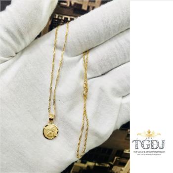 14K Yellow Gold 1.2mm Singapore Chain With 14K Yellow Gold  Angel Pendant