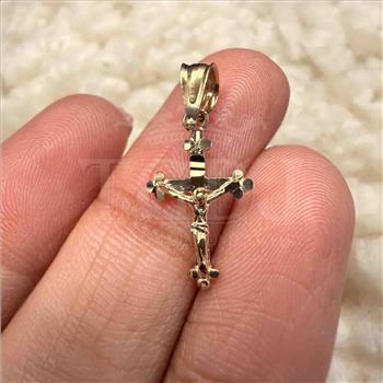 14K Yellow Gold Fancy Tiny Crucufix Pendant