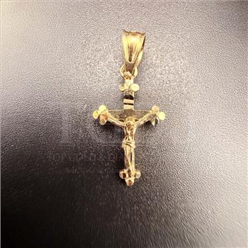 14K Yellow Gold Fancy Tiny Crucufix Pendant