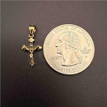 14K Yellow Gold Fancy Tiny Crucufix Pendant