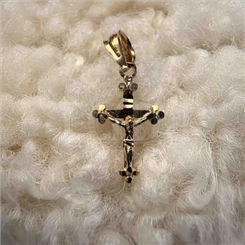 14K Yellow Gold Fancy Tiny Crucufix Pendant