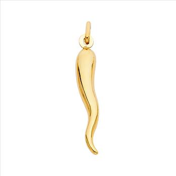 14K Yellow Gold Cornicello Italian Horn Pendant - 30 mm X 06 mm