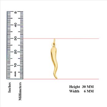 14K Yellow Gold Cornicello Italian Horn Pendant - 30 mm X 06 mm