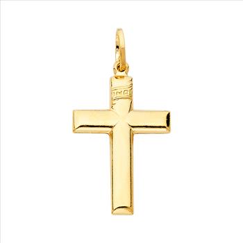 14K Yellow Gold Simple Cross Religious Pendant - 26 mm X 18  mm