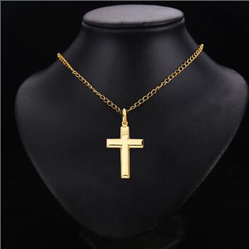 14K Yellow Gold Simple Cross Religious Pendant - 26 mm X 18  mm
