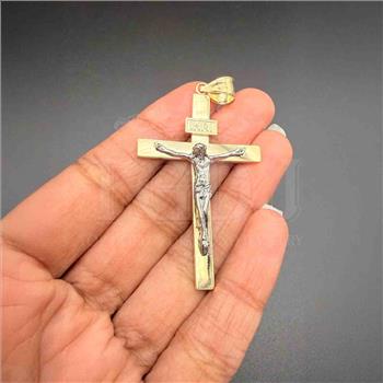 14K Two Tone Gold Crucufix Cross Pendant