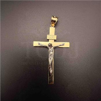 14K Two Tone Gold Crucufix Cross Pendant