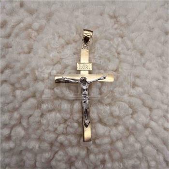 14K Two Tone Gold Crucufix Cross Pendant
