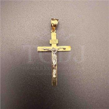 14K Two Tone Gold Crucufix Cross Pendant