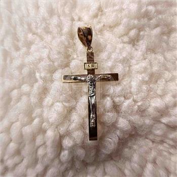 14K Two Tone Gold Crucufix Cross Pendant