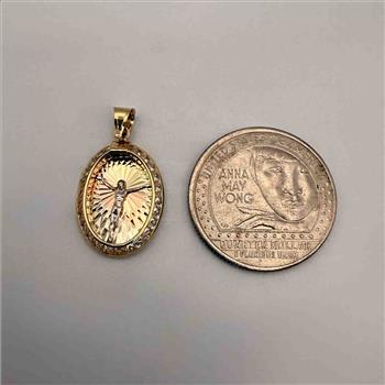 14K Tri Color Gold Jesus Medal Pendant