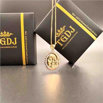 14K Tri Color Gold Moon & Sun Pendant