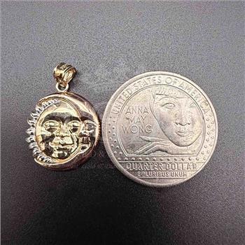 14K Tri Color Gold Moon & Sun Pendant