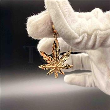 14K Yellow Gold Marijuana Leaf Pendant