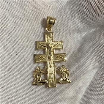 14K Yellow Gold Cross of Caravaca Pendant