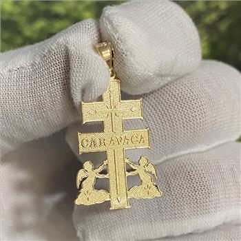 14K Yellow Gold Cross of Caravaca Pendant