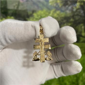 14K Yellow Gold Cross of Caravaca Pendant