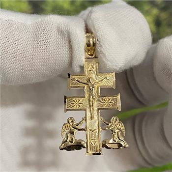 14K Yellow Gold Cross of Caravaca Pendant