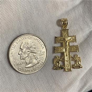 14K Yellow Gold Cross of Caravaca Pendant