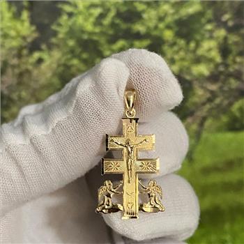 14K Yellow Gold Cross of Caravaca Pendant