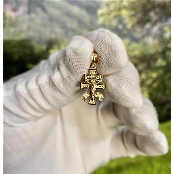 14K Two Tone Gold Fancy Design Cross Pendant