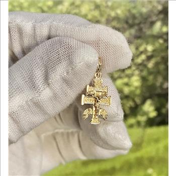 14K Two Tone Gold Fancy Design Cross Pendant