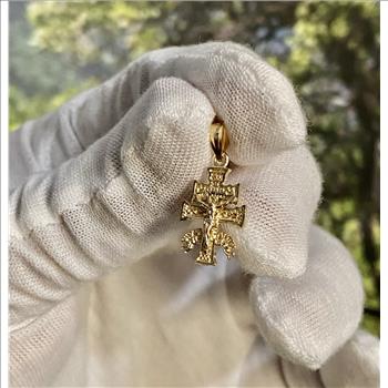 14K Two Tone Gold Fancy Design Cross Pendant